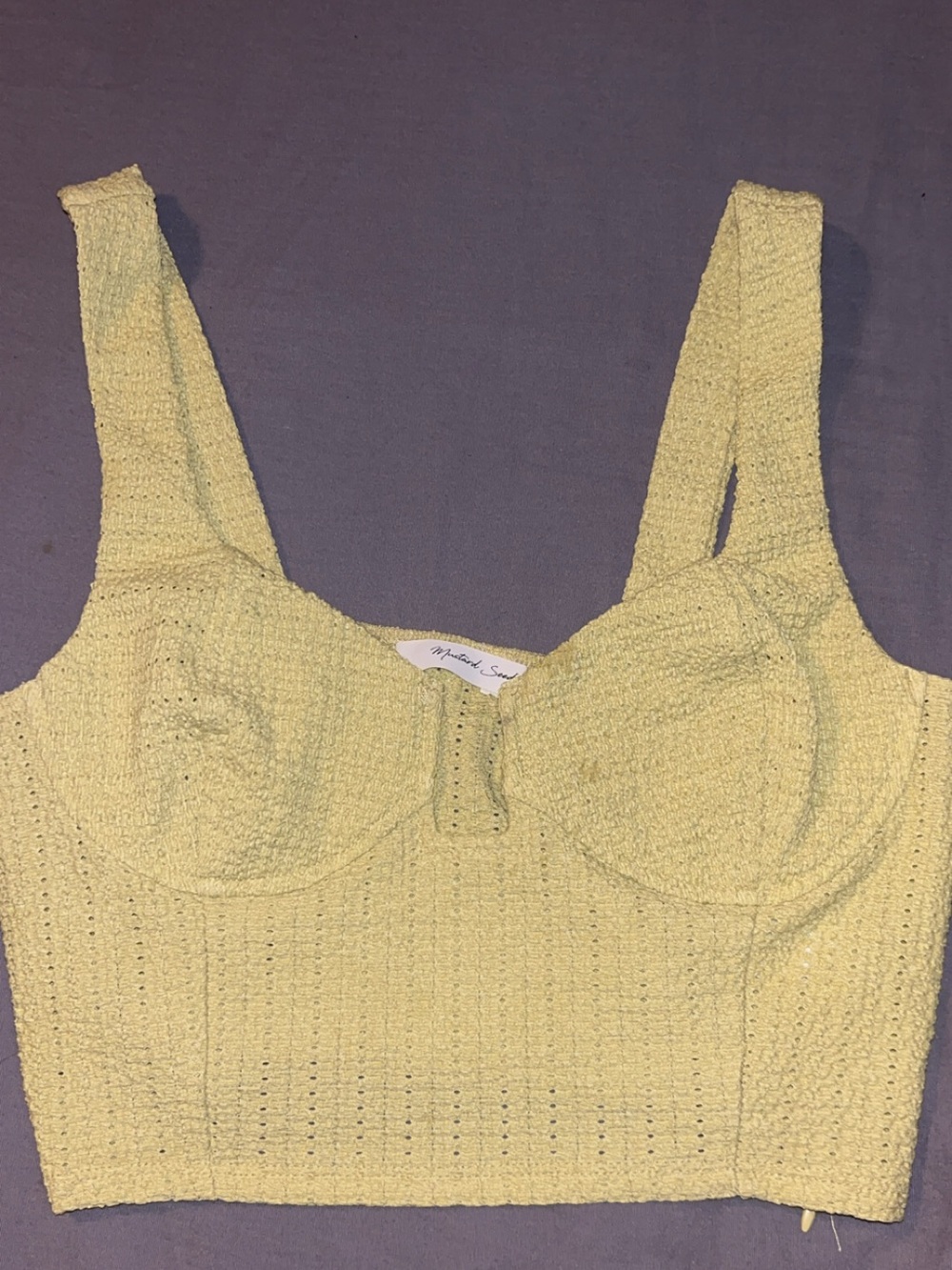 Mustard Seed Pale Yellow Textured Cropped Bustier Top